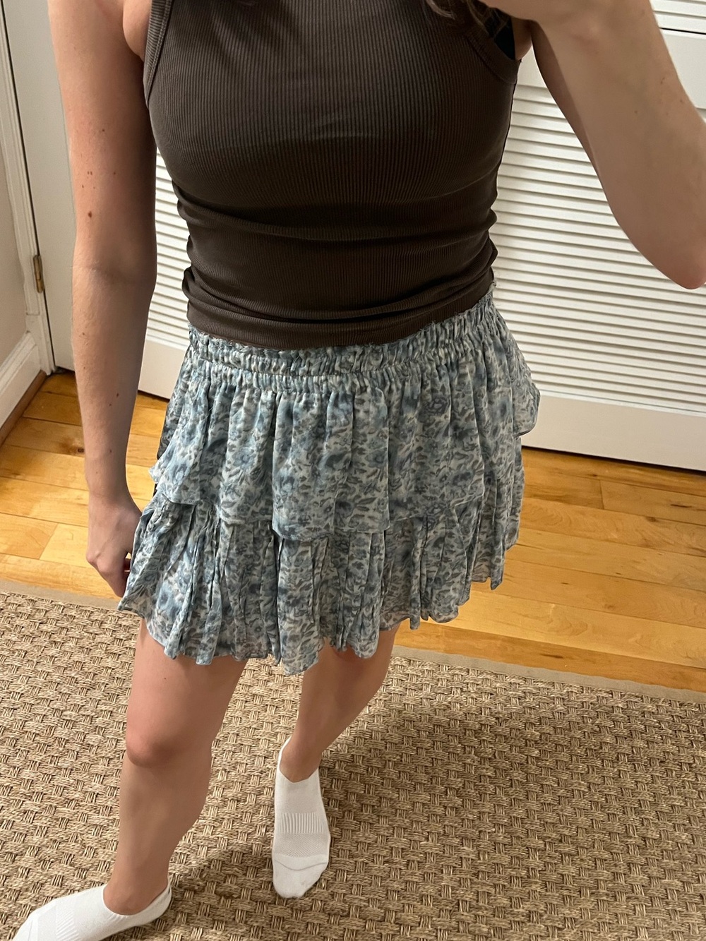 LoveShackFancy Blue Floral Tiered Mini Skirt